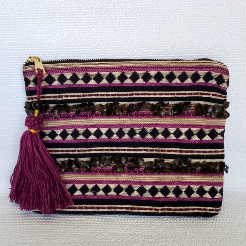 Merona Aztec Striped Tassle Clutch Bag